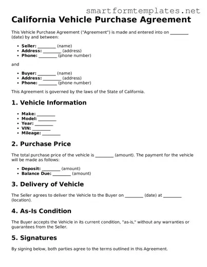 Official California Vehicle Purchase Agreement Form