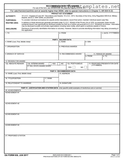 Free Da 638 PDF Form