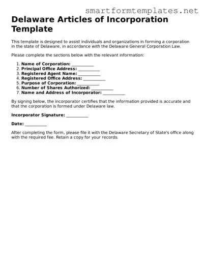 Official Delaware Articles of Incorporation Form