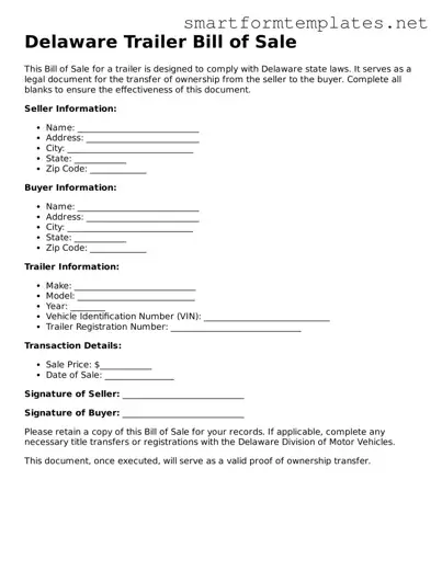 Official Delaware Trailer Bill of Sale Form