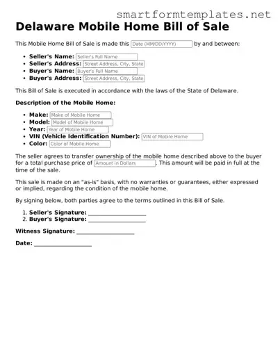 Official Delaware Mobile Home Bill of Sale Form