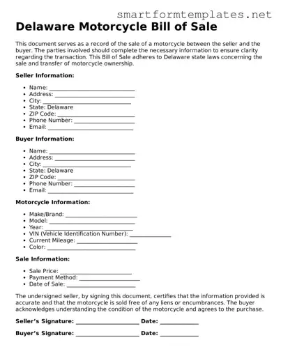 Official Delaware Motorcycle Bill of Sale Form