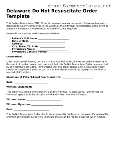 Official Delaware Do Not Resuscitate Order Form
