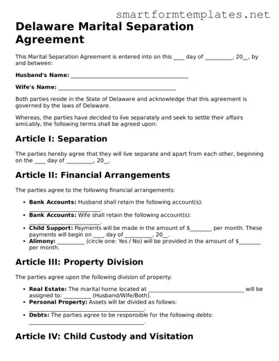 Official Delaware Marital Separation Agreement Form