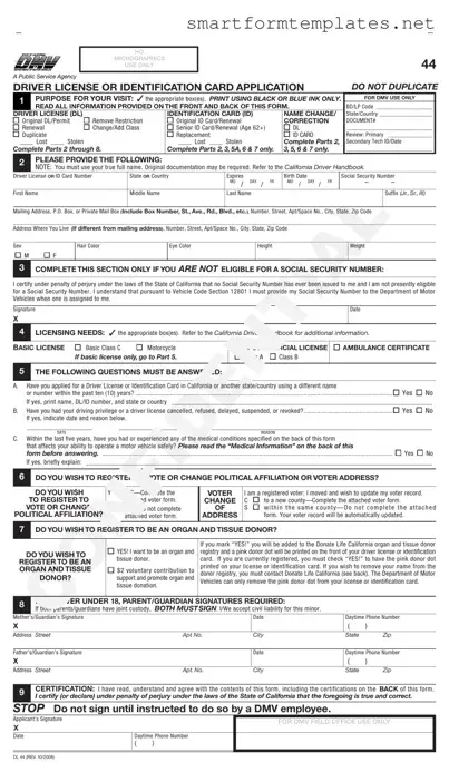Free Ca Dmv Dl 44 PDF Form