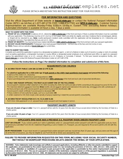 Free DS-11 U.S. Passport application PDF Form