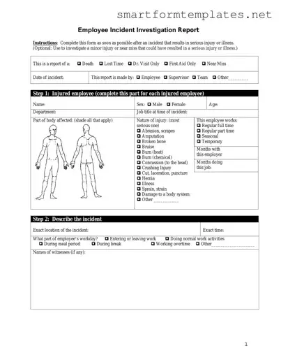 Free Employee Accident Report PDF Form