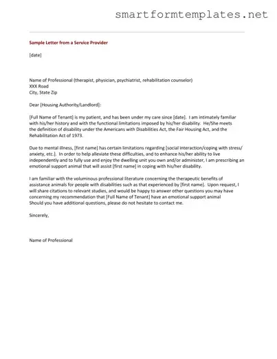Free Emotional Support Animal Letter PDF Form