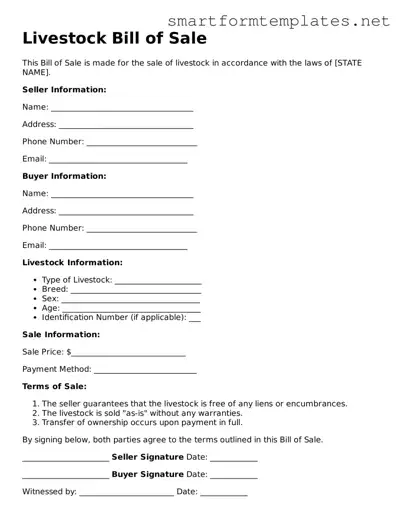 Livestock Bill of Sale Template
