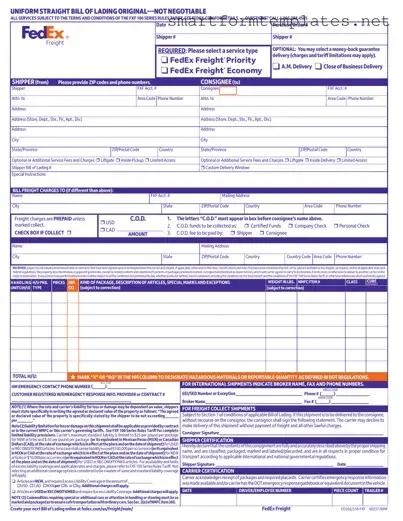 Free Fedex Bill Of Lading PDF Form