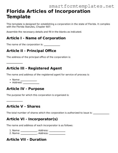 Official Florida Articles of Incorporation Form