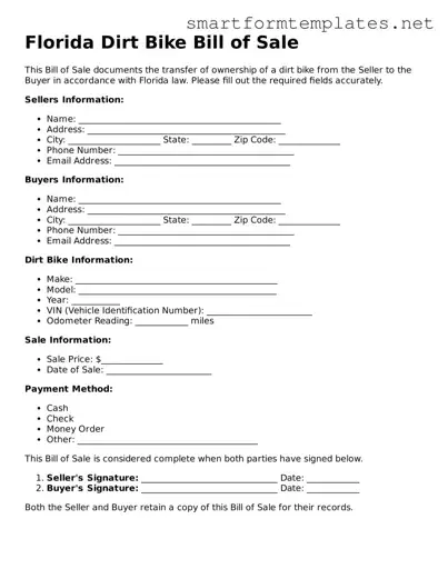 Official Florida Dirt Bike Bill of Sale Form