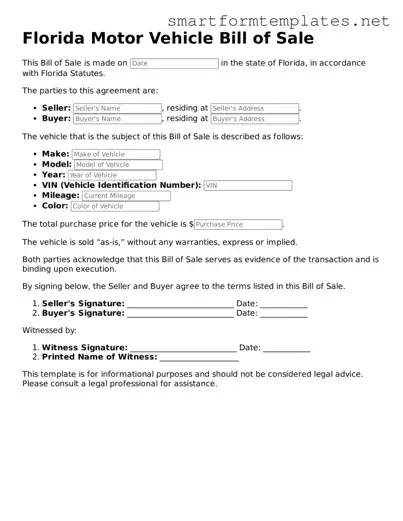 Official Florida Motor Vehicle Bill of Sale Form
