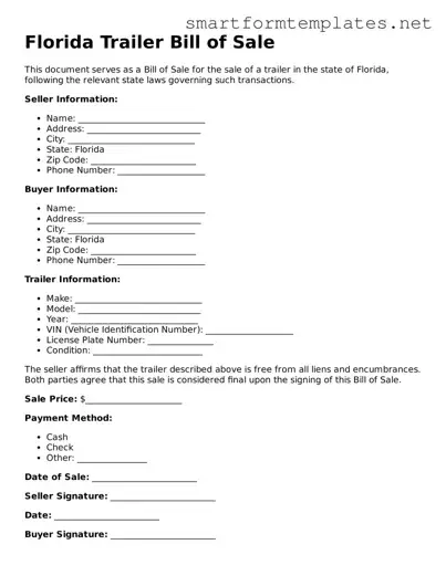 Official Florida Trailer Bill of Sale Form