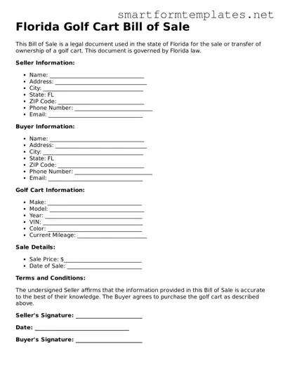 Official Florida Golf Cart Bill of Sale Form