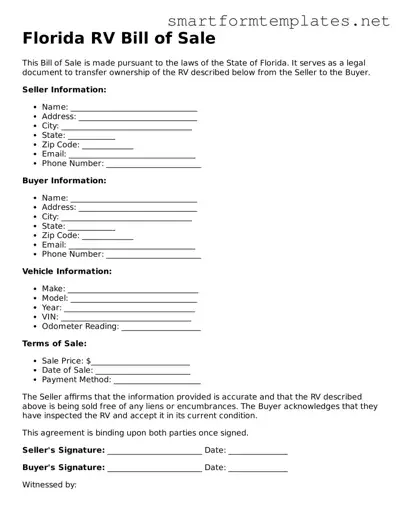 Official Florida RV Bill of Sale Form