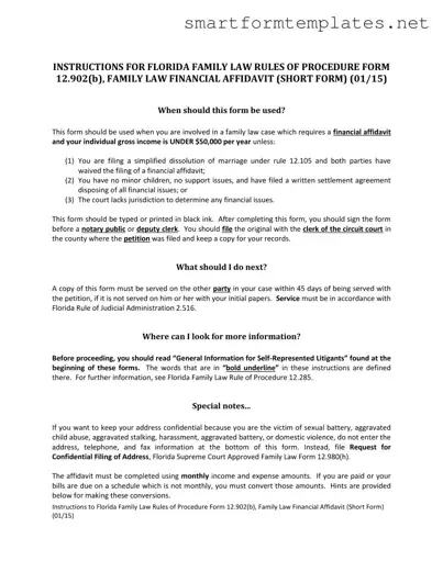 Free Florida Financial Affidavit Short 12.902(b) PDF Form