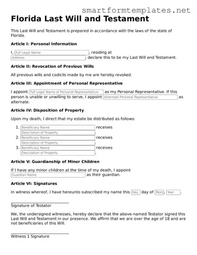 Official Florida Last Will and Testament Form