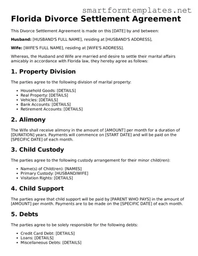Official Florida Divorce Settlement Agreement Form
