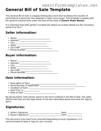 General Bill of Sale Template