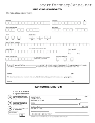 Free Generic Direct Deposit PDF Form