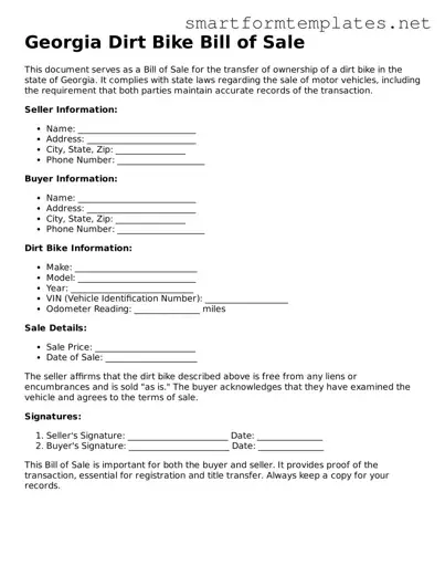 Official Georgia Dirt Bike Bill of Sale Form