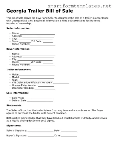 Official Georgia Trailer Bill of Sale Form
