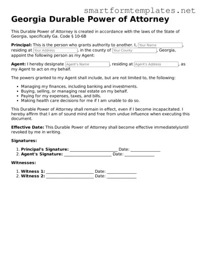Official Georgia Durable Power of Attorney Form