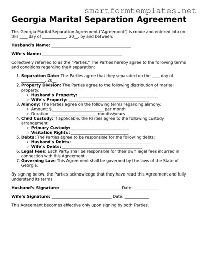 Official Georgia Marital Separation Agreement Form
