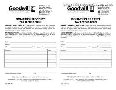 Free Goodwill donation receipt PDF Form