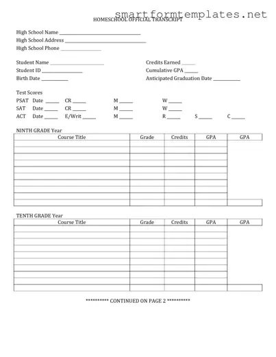 Free High School Transcript PDF Form