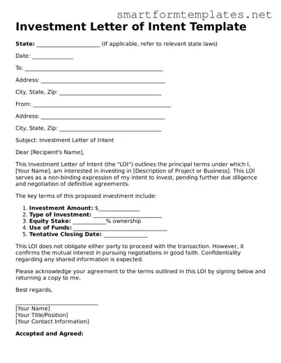 Investment Letter of Intent Template