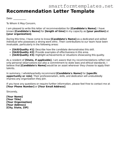 Recommendation Letter Template