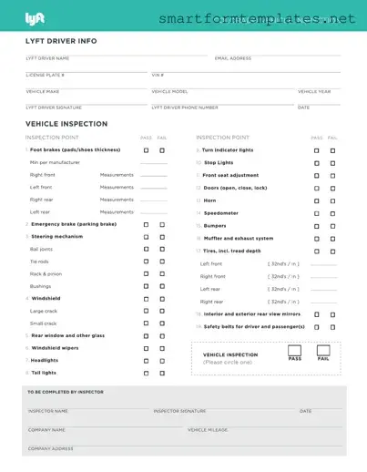 Free Lyft Inspection PDF Form