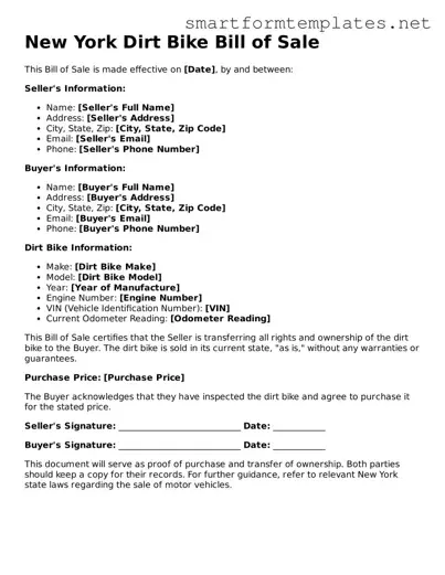 Official New York Dirt Bike Bill of Sale Form