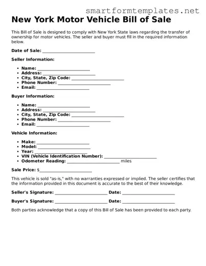 Official New York Motor Vehicle Bill of Sale Form