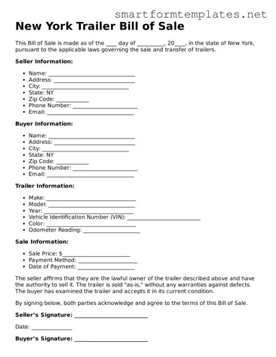 Official New York Trailer Bill of Sale Form