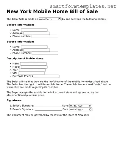 Official New York Mobile Home Bill of Sale Form