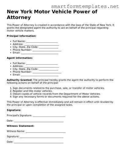 Official New York Motor Vehicle Power of Attorney Form