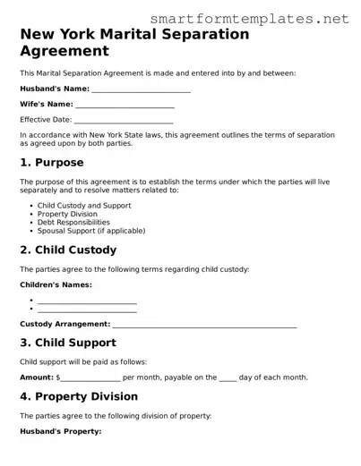 Official New York Marital Separation Agreement Form