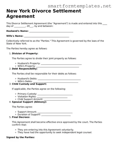 Official New York Divorce Settlement Agreement Form