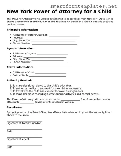 Official New York Power of Attorney for a Child Form