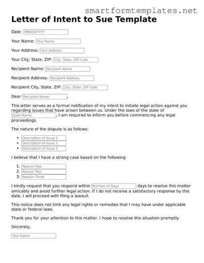 Letter of Intent to Sue Template
