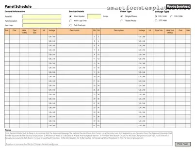 Free Electrical Panel Schedule PDF Form