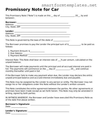 Promissory Note for a Car Template