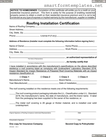 Free Roofing Certificate PDF Form