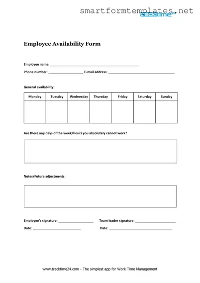 Free Employee Availability PDF Form