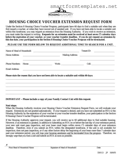 Free Section 8 Voucher Extension PDF Form