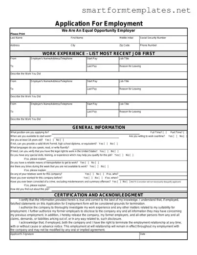 Free Spanish Application Employment PDF Form