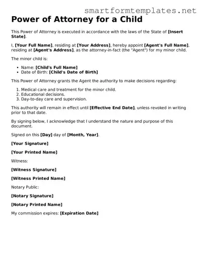 Power of Attorney for a Child Template